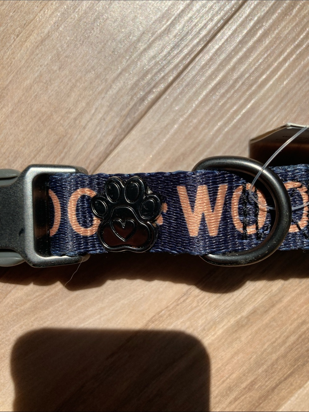 Dog collar woof printed collar with metal paw print & heart embellished accent - Picture 5 of 13